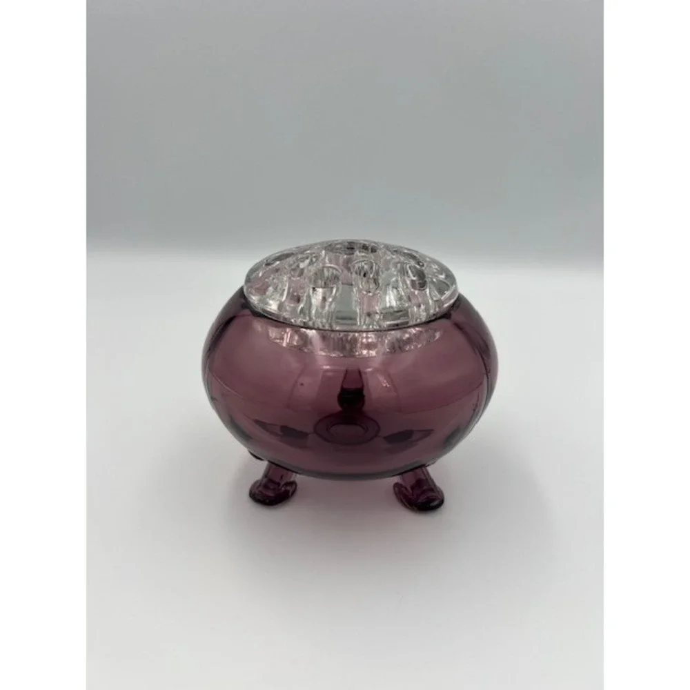 Vintage Viking Glass Amethyst Flowerlite Footed Rose Bowl Purple Art Glass
